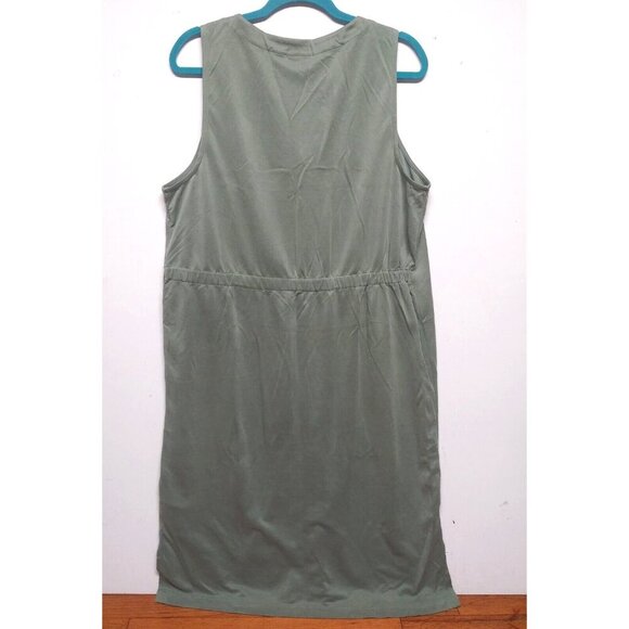 Tahari dress sage green XL lagenlook front buttons sleeveless chest pockets EUC - Picture 2 of 7